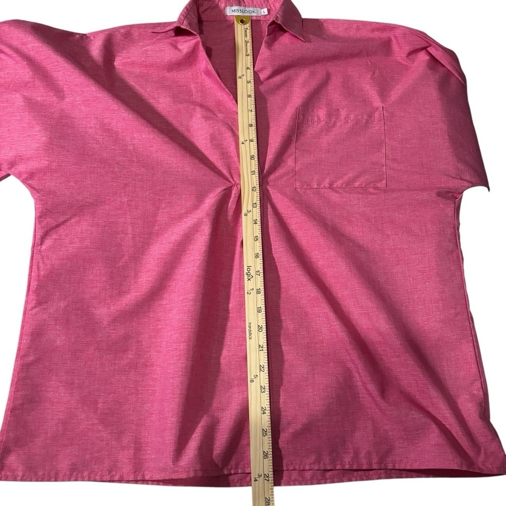 Pink Popover Tunic Top Large Cotton Blend Bell Sleeve Split Neck Boho Resort - Picture 14 of 15